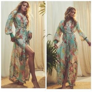 Hemant Nandita sage maxi shirt dress S